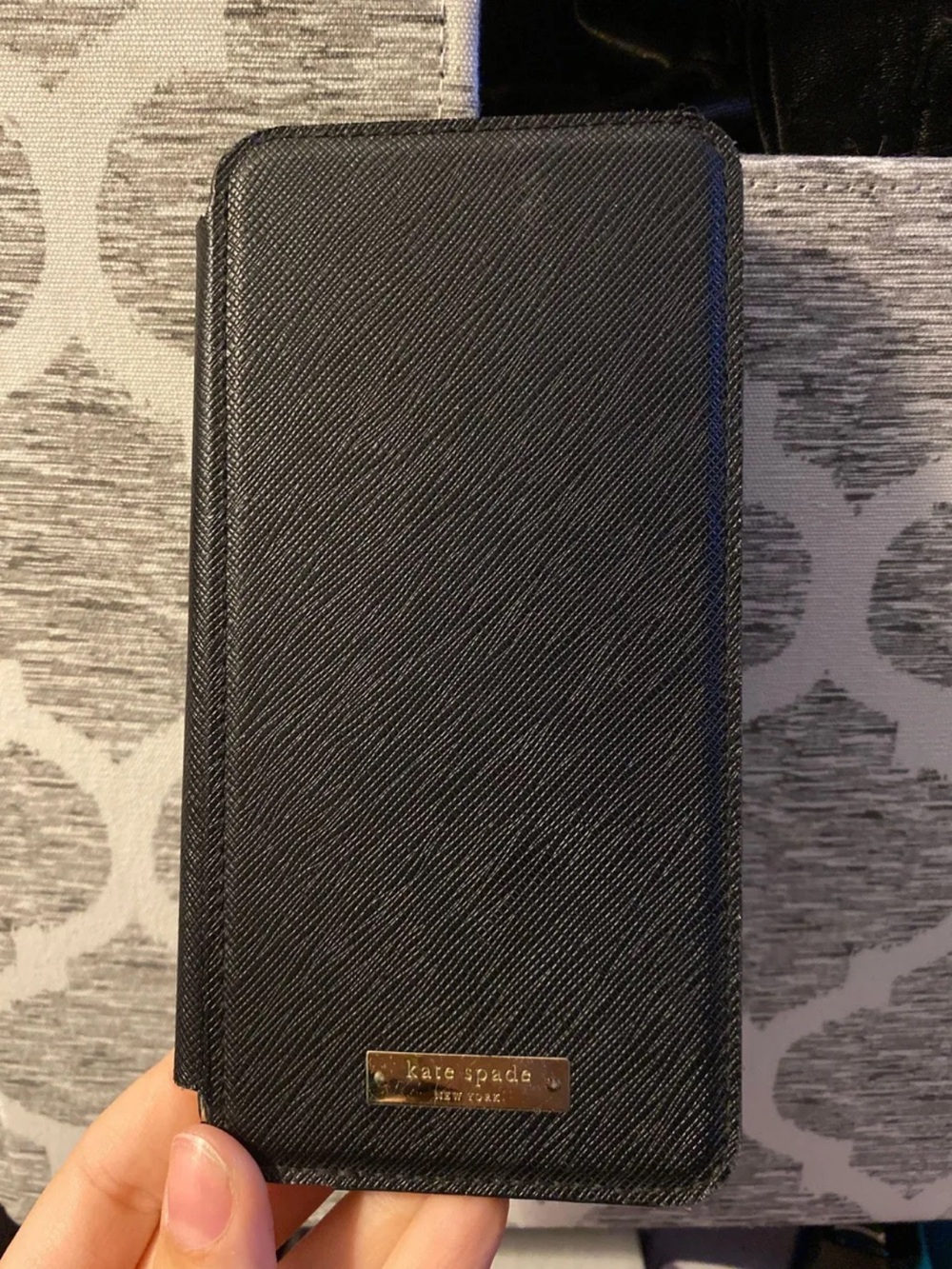Kate spade Black Saffiano Leather Flip IPhone 10 X Max Case with Gold Logo